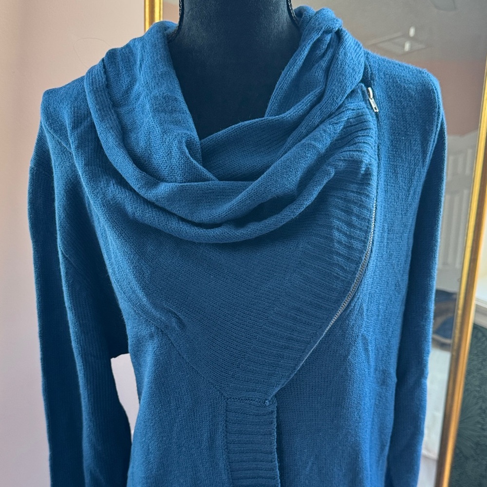 New York & Company Cowl Neck Blue Sweater - Picture 2 of 6